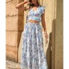 Azura Exchange Floral Ruffled Crop Top and Maxi Skirt Set – 2XL