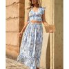 Azura Exchange Floral Ruffled Crop Top and Maxi Skirt Set – 2XL