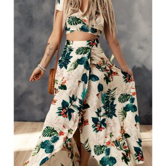 Azura Exchange Tropical Print Crop Top and Maxi Skirt Set