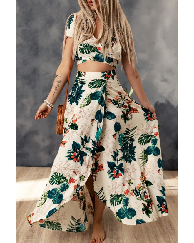 Azura Exchange Tropical Print Crop Top and Maxi Skirt Set – XL