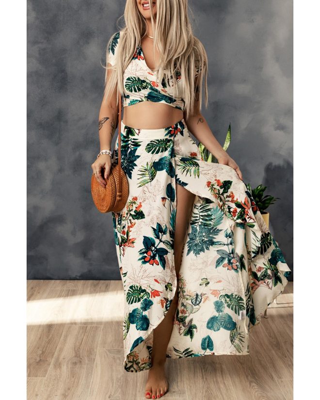 Azura Exchange Tropical Print Crop Top and Maxi Skirt Set – XL