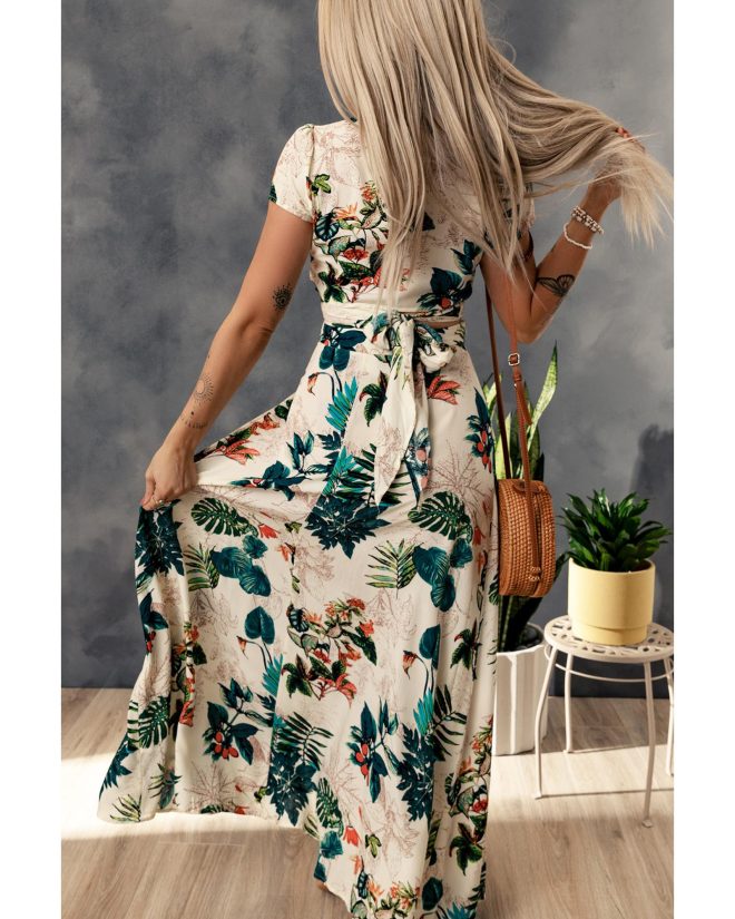 Azura Exchange Tropical Print Crop Top and Maxi Skirt Set – XL