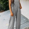 Azura Exchange Textured Wide Leg Overall with Pockets – L