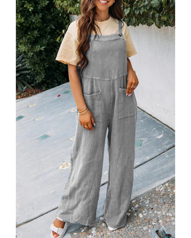 Azura Exchange Textured Wide Leg Overall with Pockets – L