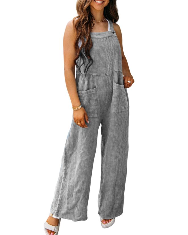 Azura Exchange Textured Wide Leg Overall with Pockets – L