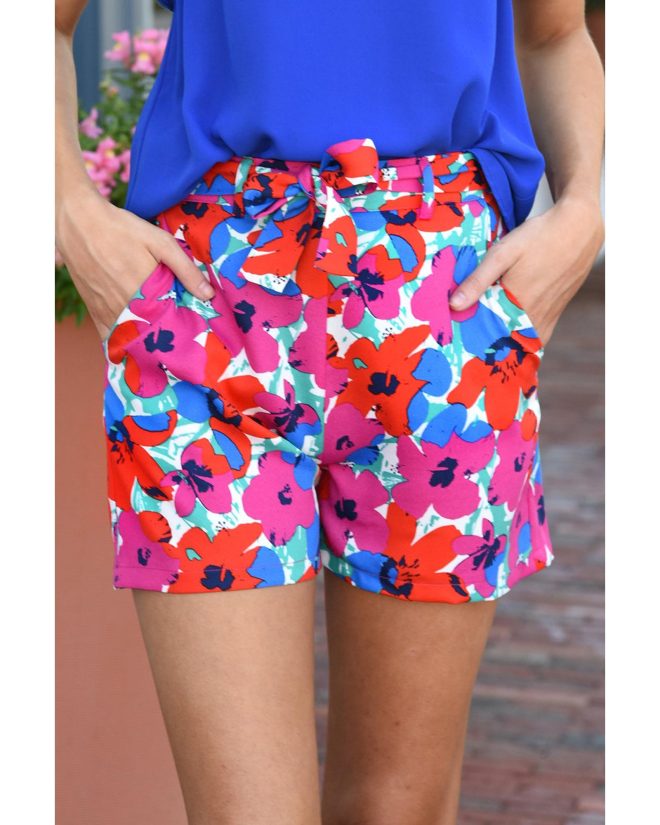 Azura Exchange Belted Floral Print Shorts – 10 US