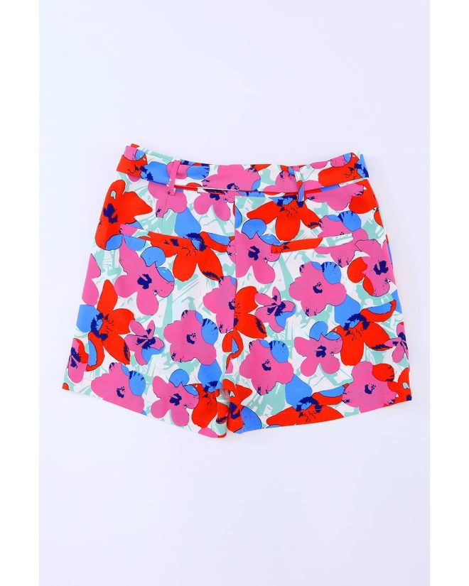 Azura Exchange Belted Floral Print Shorts – 10 US