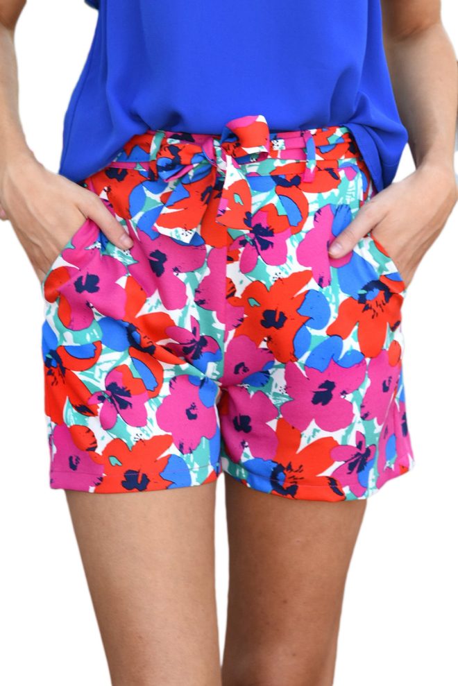 Azura Exchange Belted Floral Print Shorts – 10 US