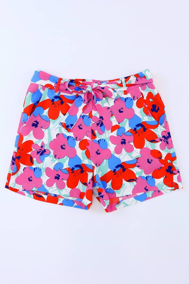 Azura Exchange Belted Floral Print Shorts – 10 US