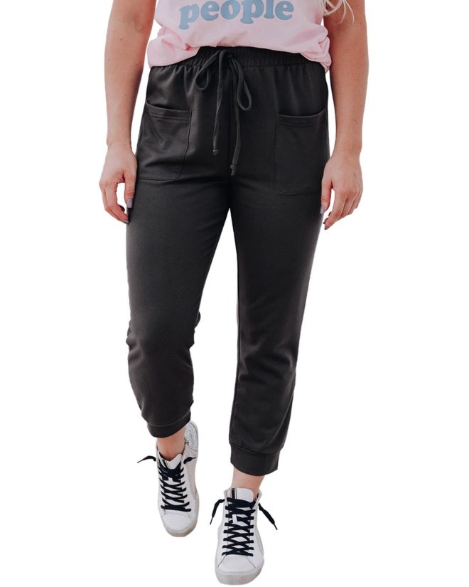 Azura Exchange Drawstring Waist Jogger Pants with Front Patch Pockets – L