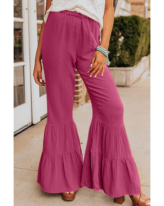 Azura Exchange Textured High Waist Ruffled Bell Bottom Pants – L