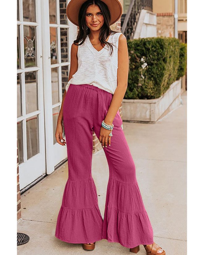 Azura Exchange Textured High Waist Ruffled Bell Bottom Pants – L