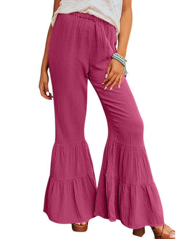 Azura Exchange Textured High Waist Ruffled Bell Bottom Pants – L