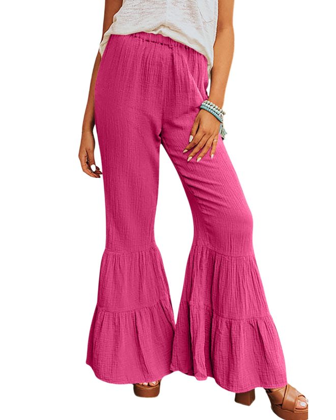 Azura Exchange Textured High Waist Ruffled Bell Bottom Pants – L