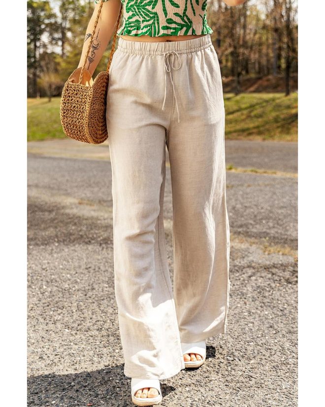 Azura Exchange Elastic Linen Drawstring Waist Pants – L