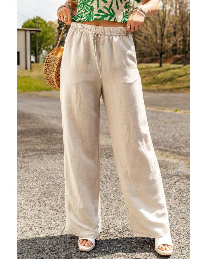 Azura Exchange Elastic Linen Drawstring Waist Pants – L