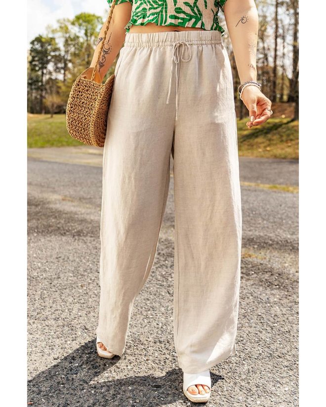 Azura Exchange Elastic Linen Drawstring Waist Pants – L