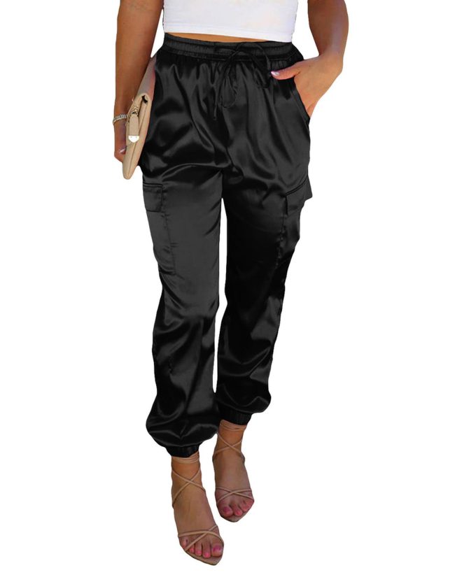 Azura Exchange Pocketed Satin Drawstring Pants – S