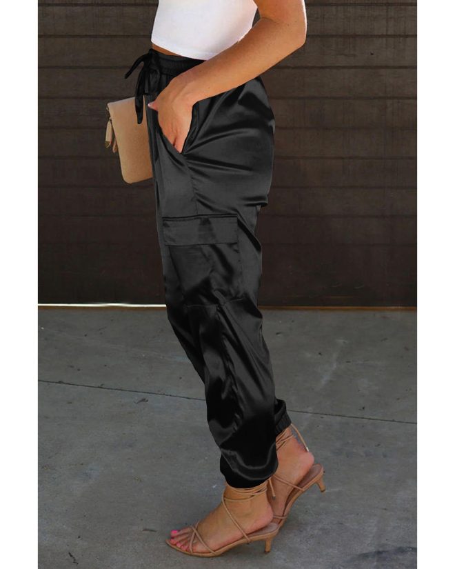 Azura Exchange Pocketed Satin Drawstring Pants – S