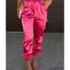 Azura Exchange Drawstring Satin Pants with Elastic Waist and Pockets – L