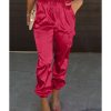 Azura Exchange Drawstring Satin Pants with Elastic Waist and Pockets – L