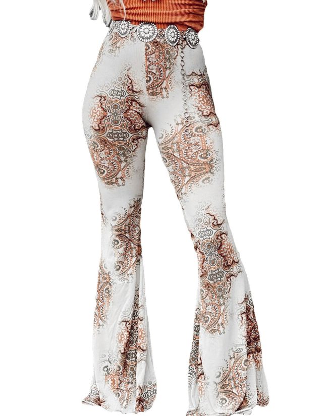 Azura Exchange Vintage Print High Waist Bell Pants – L