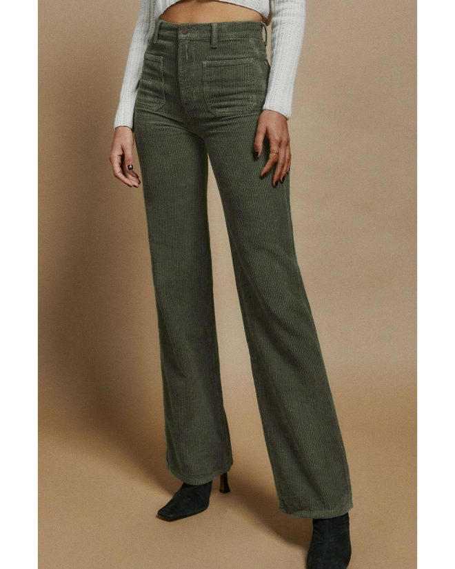 Azura Exchange Green High Waist Square Pockets Corduroy Pants – L