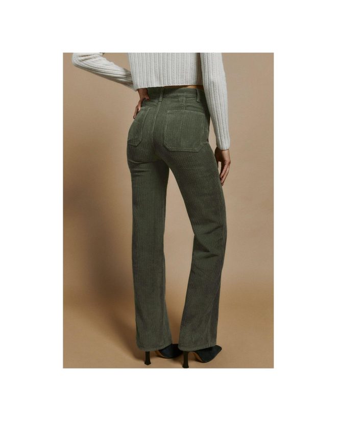 Azura Exchange Green High Waist Square Pockets Corduroy Pants – L