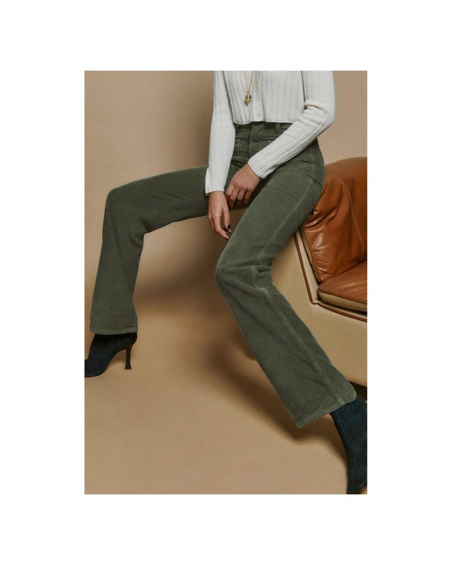 Azura Exchange Green High Waist Square Pockets Corduroy Pants – L