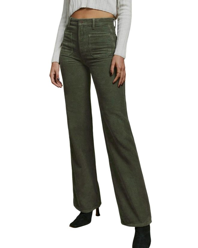 Azura Exchange Green High Waist Square Pockets Corduroy Pants – L