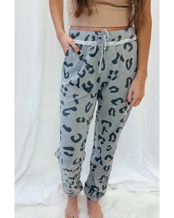 Azura Exchange Leopard Print Drawstring High Waist Jogger Pants – L