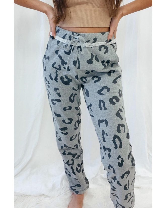 Azura Exchange Leopard Print Drawstring High Waist Jogger Pants – L