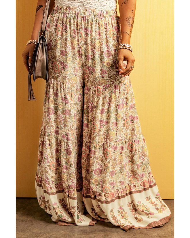 Azura Exchange Boho Floral Patchwork Wide Leg Pants – L