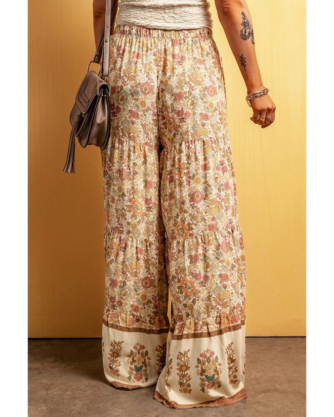 Azura Exchange Boho Floral Patchwork Wide Leg Pants – L