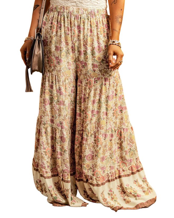 Azura Exchange Boho Floral Patchwork Wide Leg Pants – L