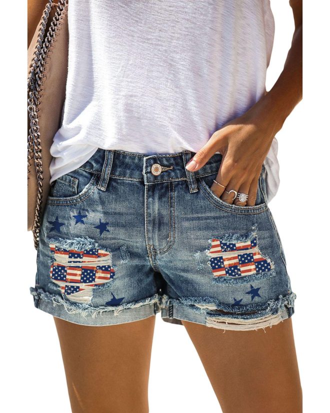 Azura Exchange American Flag Patchwork Denim Shorts – XL