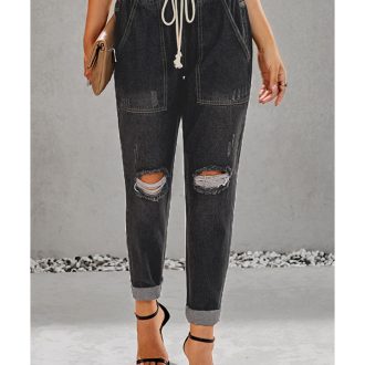 Azura Exchange Distressed Denim Jogger with Pocket Detail