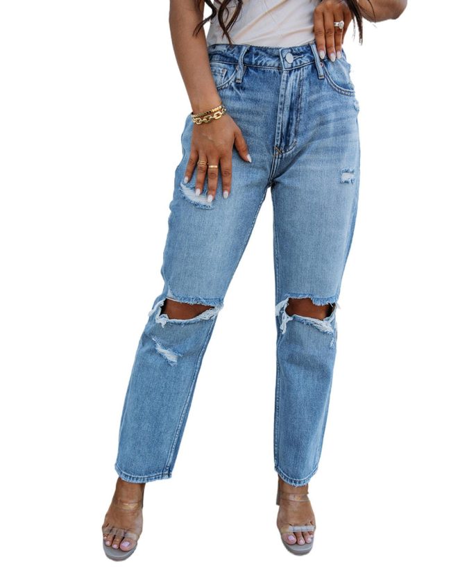 Azura Exchange Knee Cutout Straight Leg Jeans – 10 US