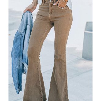 Azura Exchange Khaki High Waist Flare Jeans