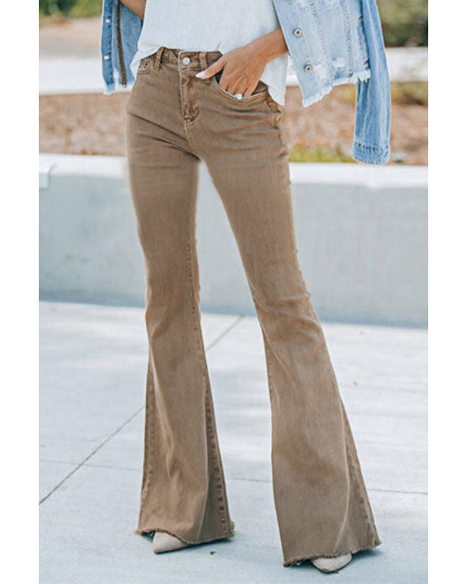 Azura Exchange Khaki High Waist Flare Jeans – 10 US