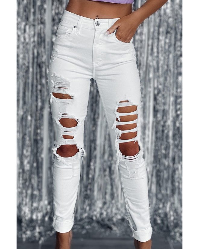 Azura Exchange High Waist Distressed Skinny Jeans – 10 US