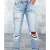 Azura Exchange Frayed Sky Blue Slim Fit High Waist Jeans – 10 US