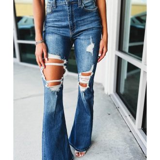 Azura Exchange Distressed Cutout Flare Leg Jeans