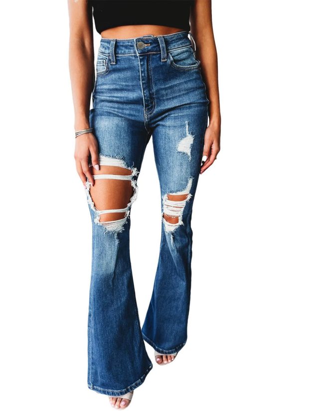 Azura Exchange Distressed Cutout Flare Leg Jeans – 10 US