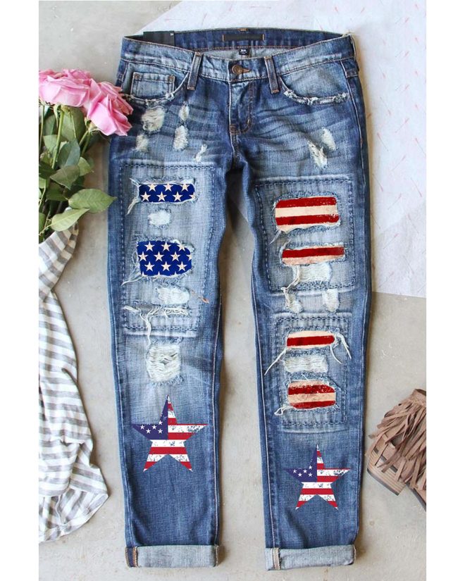 Azura Exchange American Flag Graphic Jeans – M