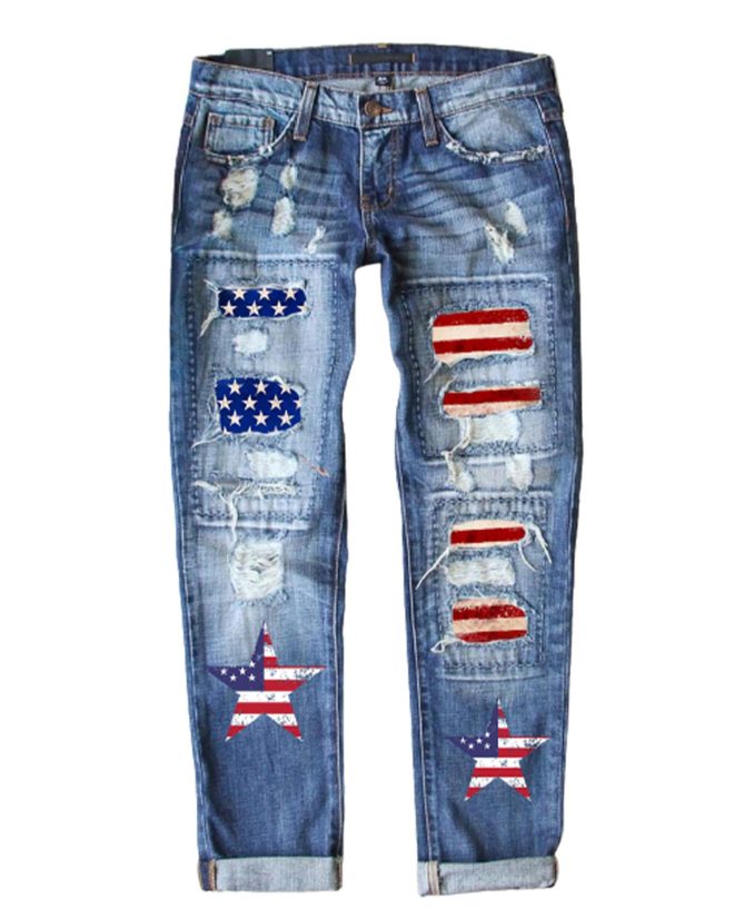 Azura Exchange American Flag Graphic Jeans – M