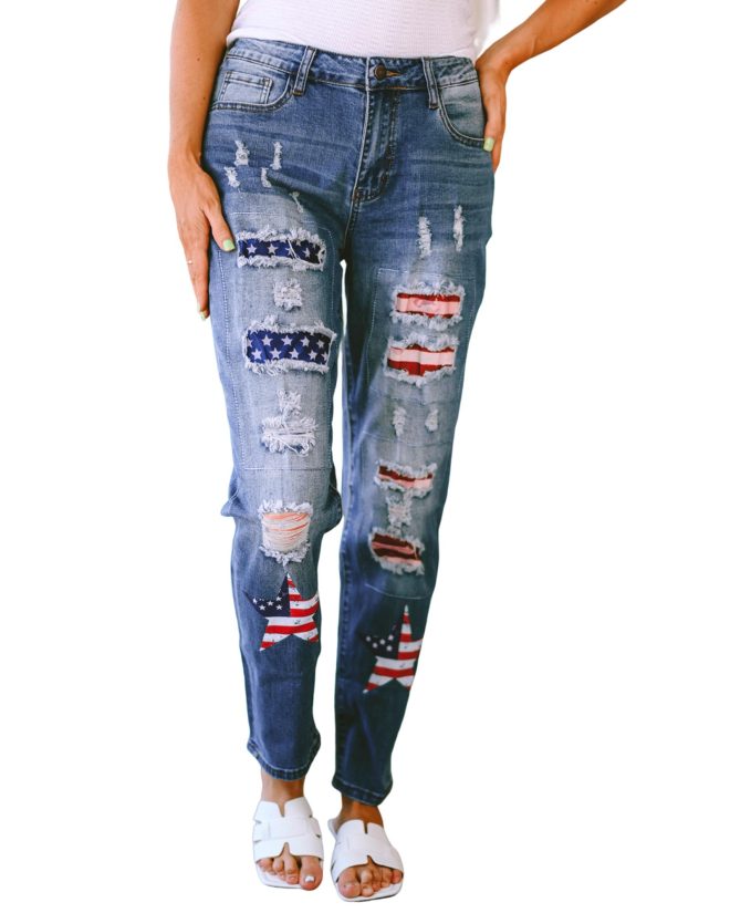 Azura Exchange American Flag Graphic Jeans – M