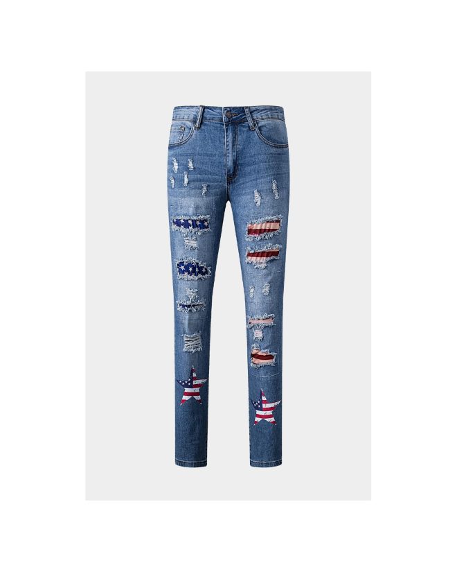 Azura Exchange American Flag Graphic Jeans – M