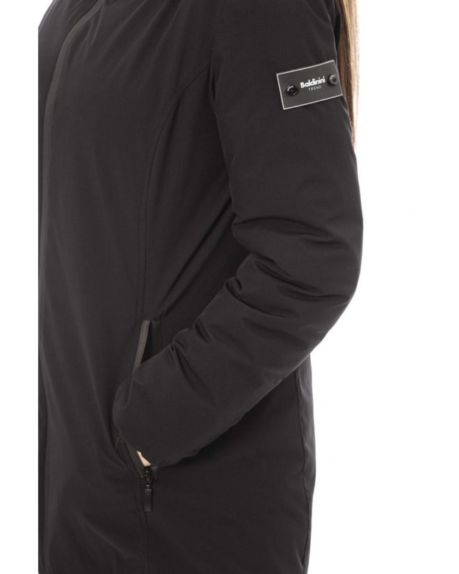 Black Down Jacket with Adjustable Hood and Baldinini Monograms – 3XL