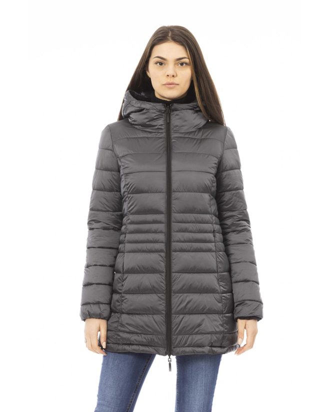 Black Down Jacket with Adjustable Hood and Baldinini Monograms – 3XL